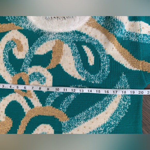Dana Scott Pullover Crewneck Sweater Multicolor Teal Gold Geometric M 80s 90s - Picture 9 of 10